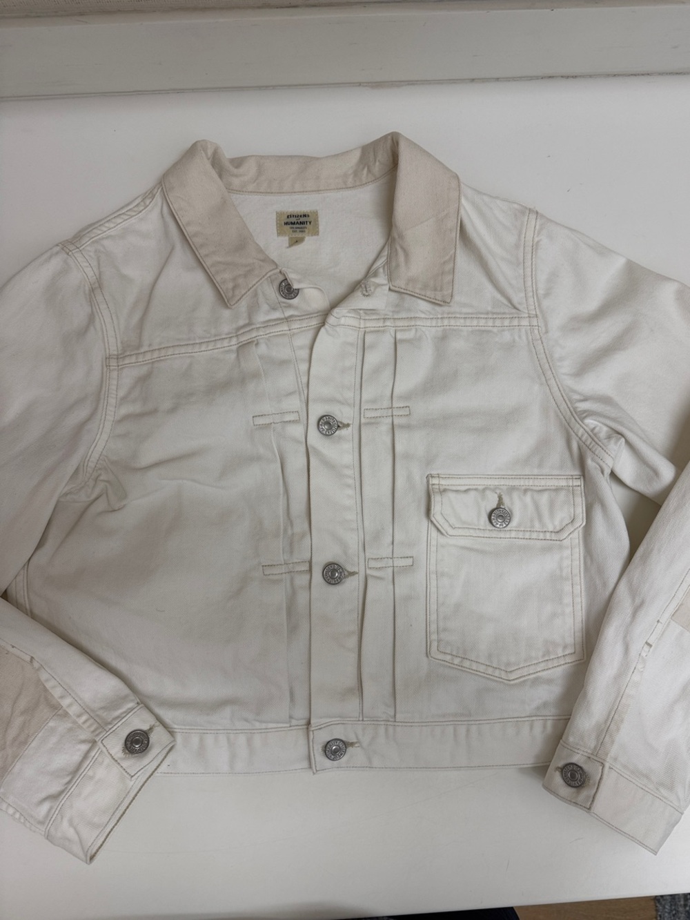 Citizens of Humanity Cream Denim Jacket with Contrast Collar